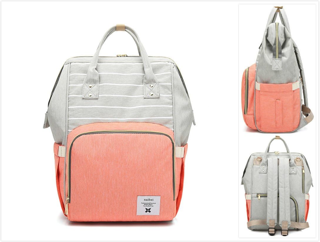 Firecos Diaper Bag Backpack Diaper Bags for Girls Travel Large Capacity Durable Baby Bag (Stripe Pink)