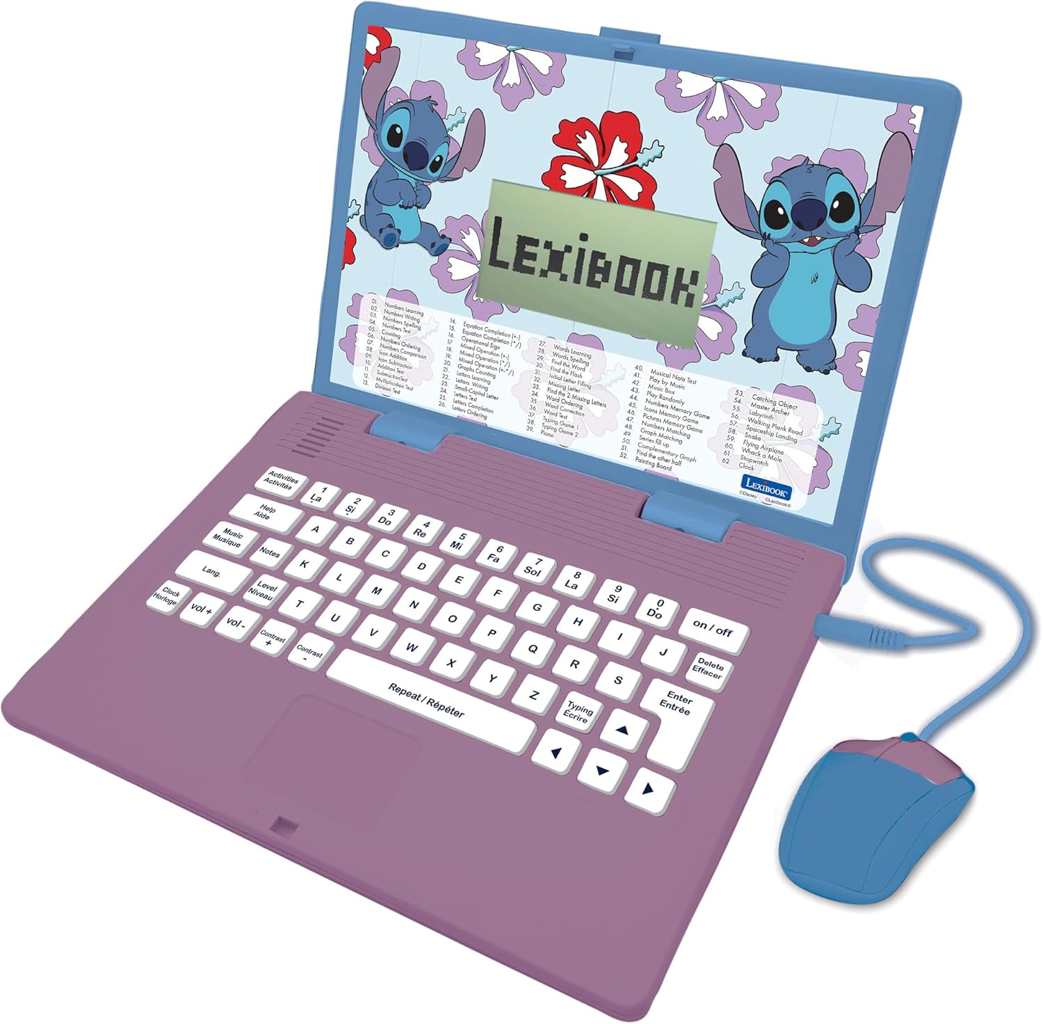 Lexibook, Disney Stitch, Bilingual English/Spanish Educational Laptop, 124 Language Activities, Writing, Maths, Logic, Music and Games, Boys and Girls, JC598Di2
