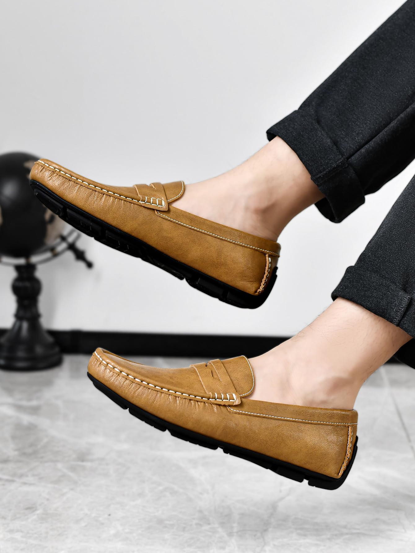 Mocasines de Piel Slip on clásicos para Hombre Zapatos Planos Transpirable cómodos Negocios Conducir Boda Vestir Formal