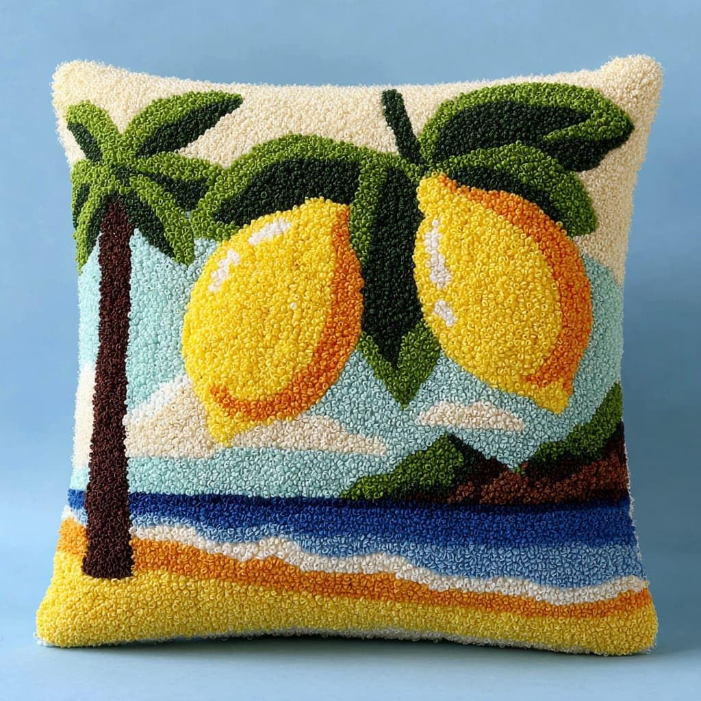 Wallustrioaw Latch Hook Cushions-F Latch Hook Cushion Kit For Adults Beginners,Ocean And Lemon