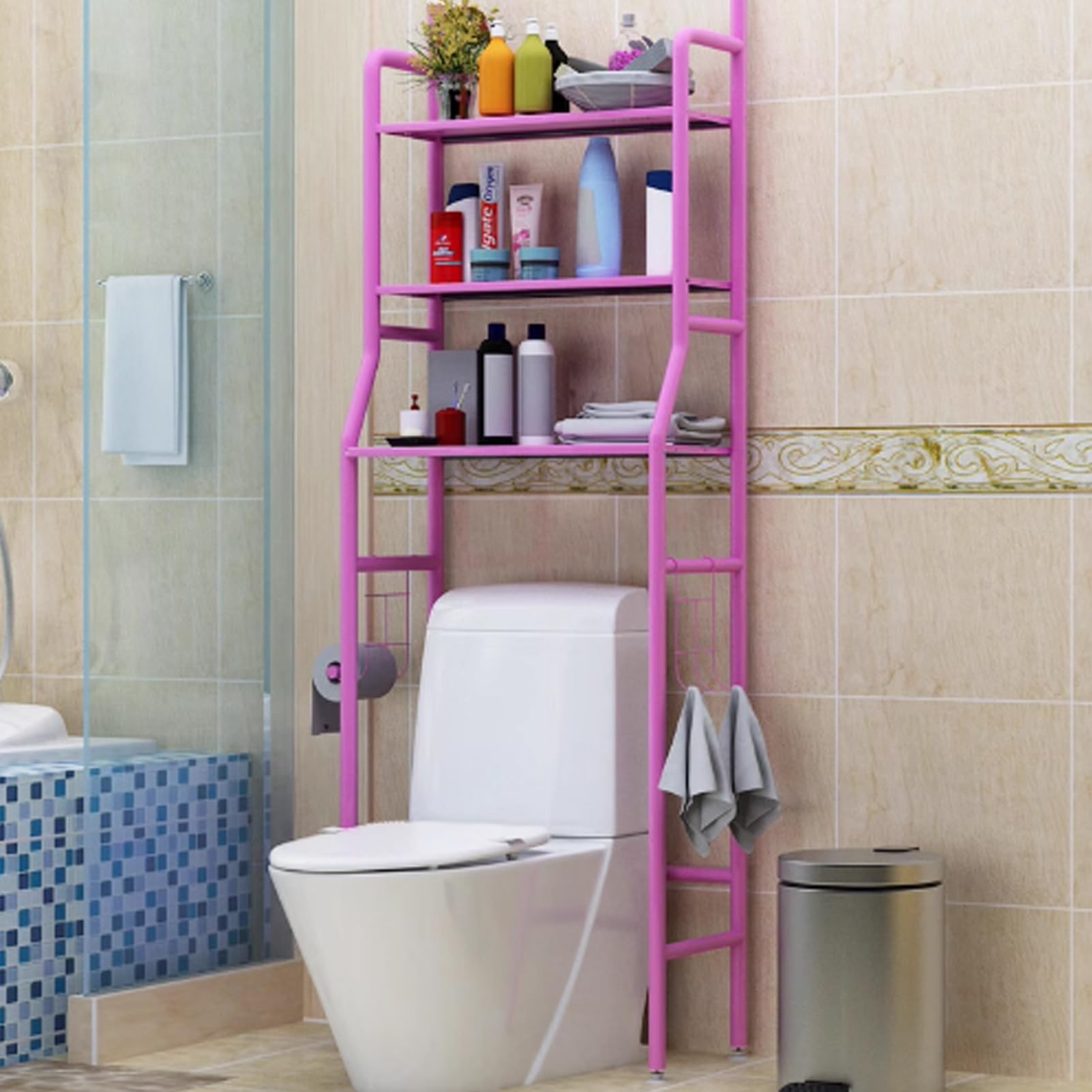 Étagère de salle de bain sur pied meuble de rangement WC et buanderie