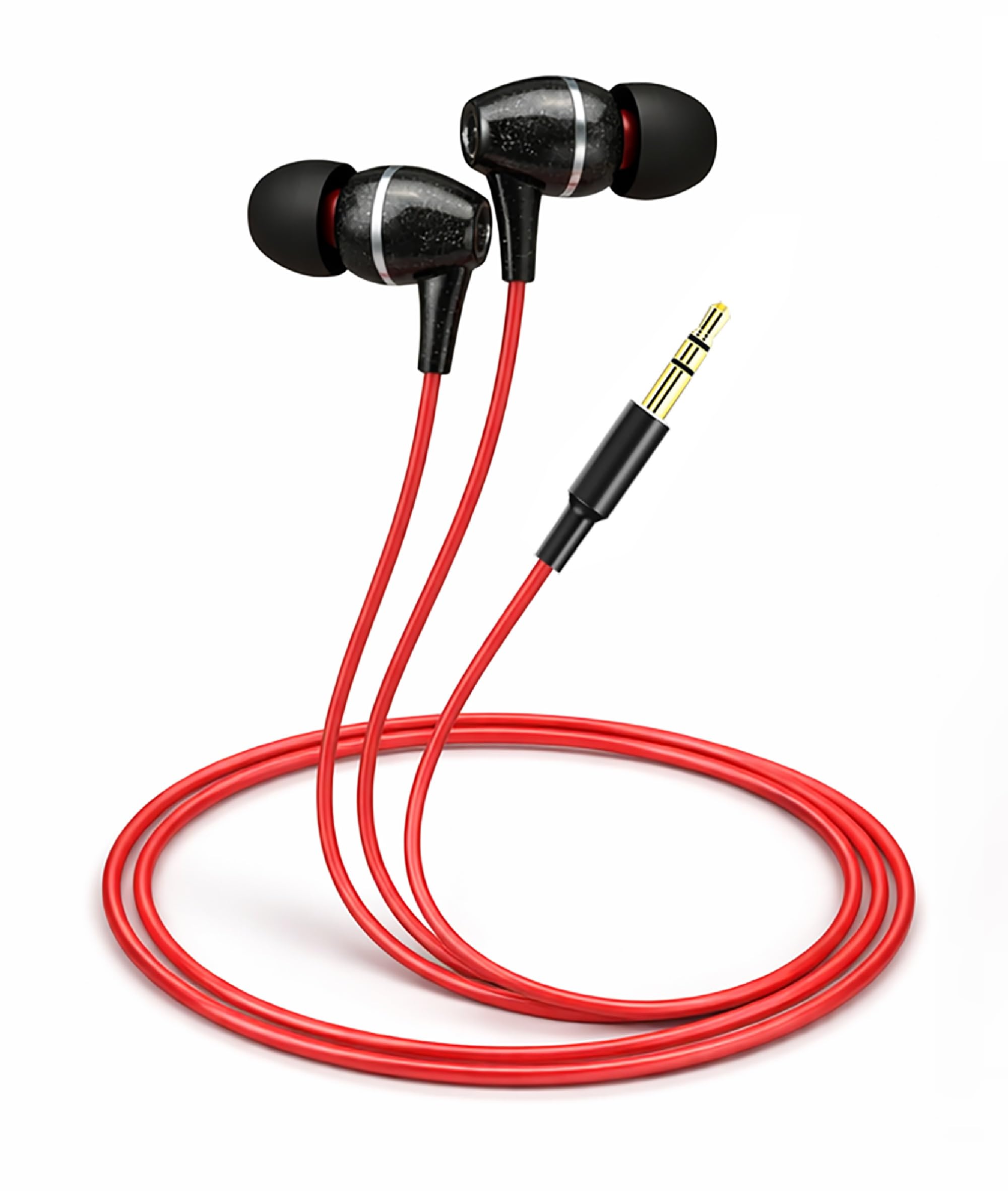 MX Black Red Crystal Clear Sound in-Ear Headphones Tangle Free Cable Noise Isolation Aux Port Wired Headset High Bass Sound Buds for Comfort fit in The Ear Without Mic-image-31