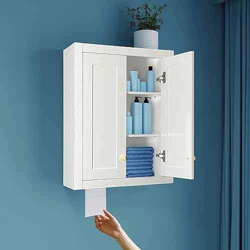 Armarios de montaje en pared, gabinete de pared de baño, bisagra de almacenamiento de 22 x 28 pulgadas sobre inodoro y estantes ajustables, puede