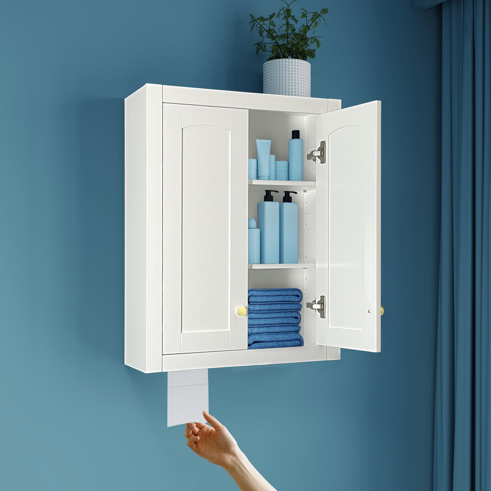 Wall Mount Cabinets Bathroom Wall Cabinet Buffering Hinge 22x28 inch Over Toilet Storage Cabinet and Adjustable Shelves Can