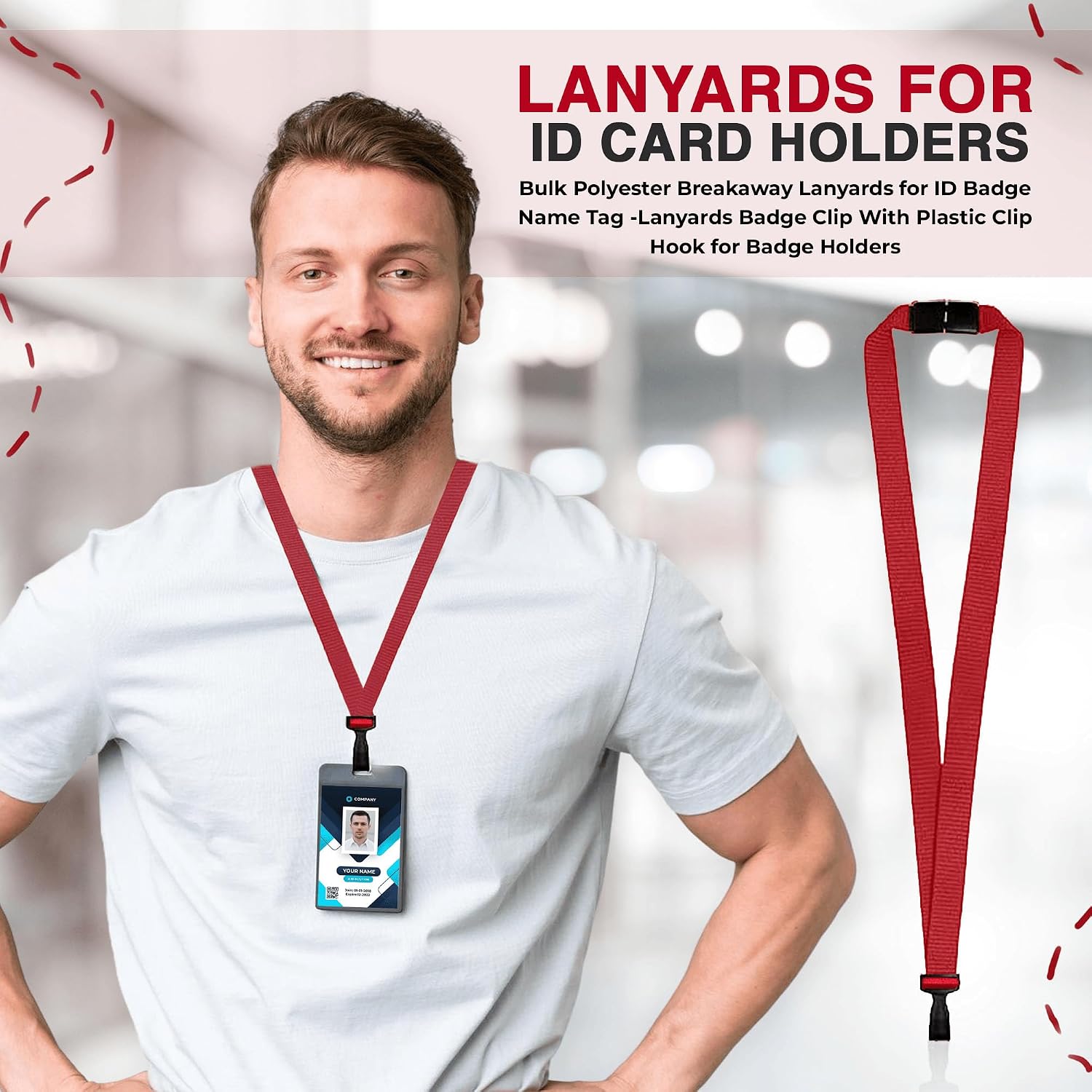 Bulk Polyester Breakaway Lanyards for ID Badge Name Tag -Lanyards Badge Clip With Plastic Clip Hook for Badge Holders