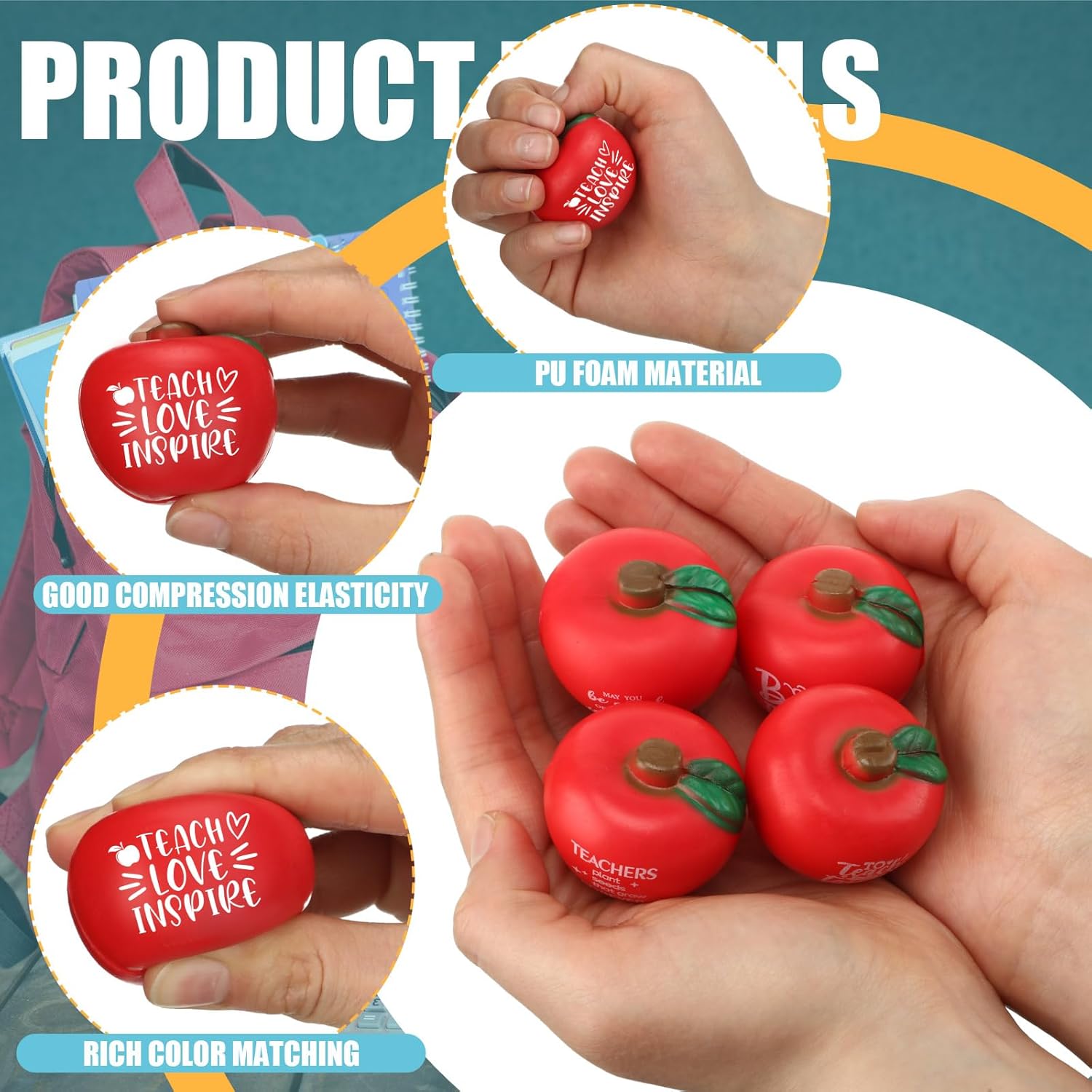 Hollowfly 60 Pcs Teacher Appreciation Gifts Fruit Stress Balls Bulk Teachers Thank You Gifts Soft Foam Balls Anxiety Relief Funny Stress Presents for Teachers Adults Graduation Party Favors