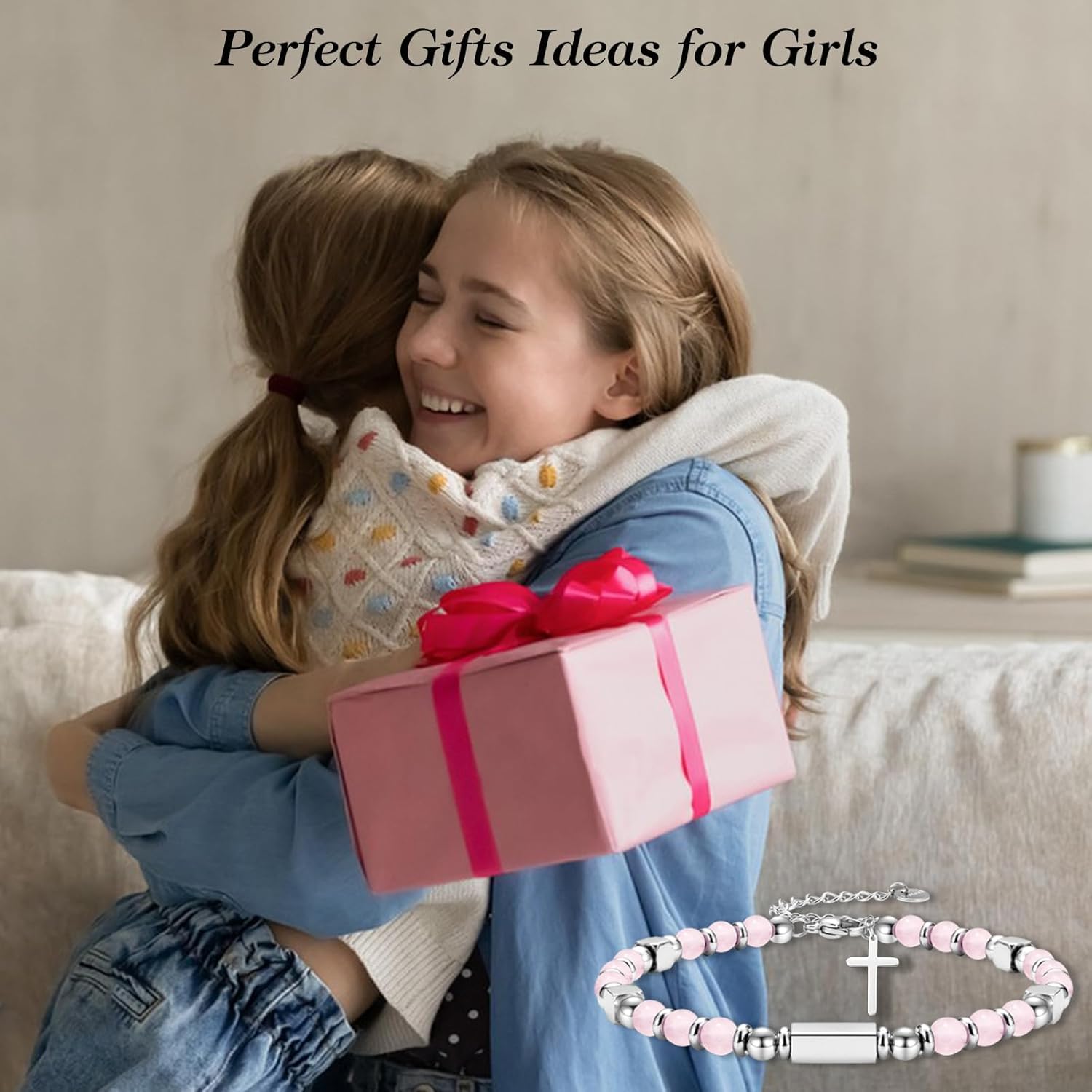 First Communion Baptism Confirmation Easter Basket Stuffers Gifts for Teenage Girls -Cross Beaded Bracelet for Girls Daughter Granddaughter Niece Sister with Baptism First Communion Confirmation Card - Image 6