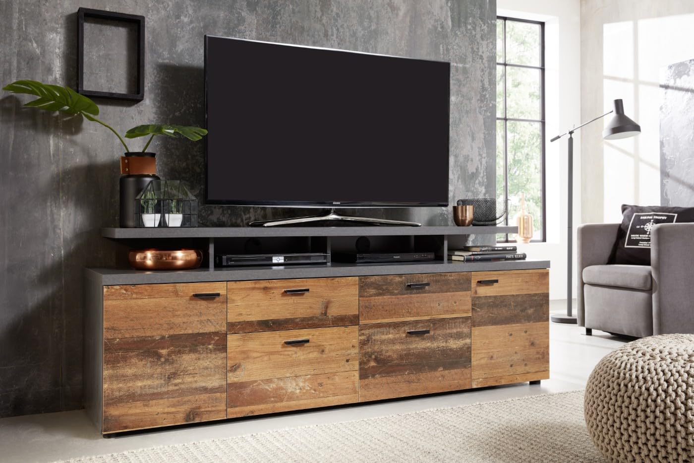 trendteam smart living - Mood - TV-Schrank - Matera/Alteiche - TV-Lowboard mit 4 Fächern und 2 Schubladen - (BxHxT) 180 x 66 x 47 cm - Kabeldurchführung - Kratzfest