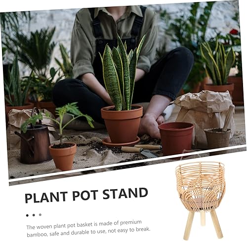 Miniatura 5 de Yardwe Cesta de maceta de bambú Cesta de flores de bambú Estante para el hogar Soporte de maceta de planta de pie