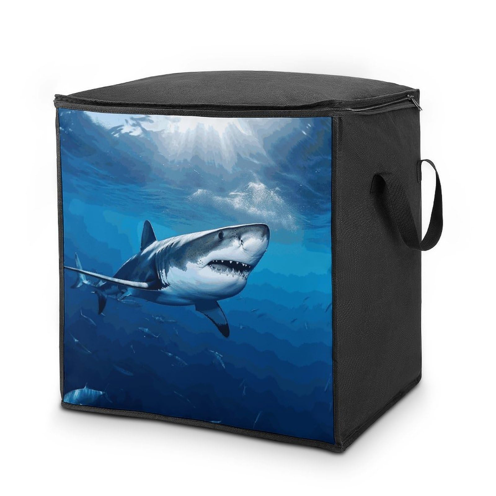 Ocean Sea Animal Shark Storage Bag with Zippers And Handle Extra Large Bedding Comforter Storage Bag Foldable Blanket Storage Bags Fabric Moving Bags for Closet Organizer (70L)