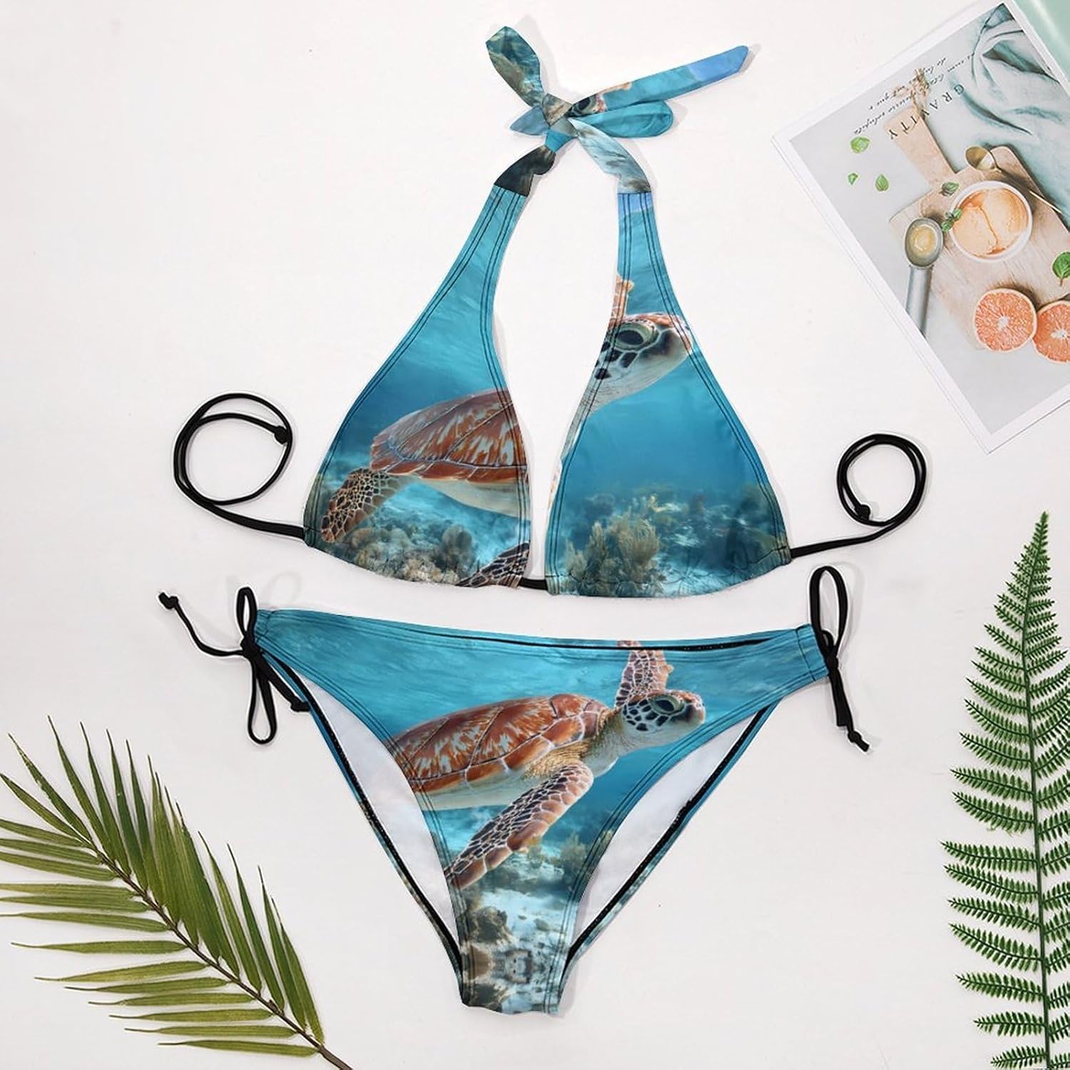 Sea Turtle Swimming Novelty Women's 2 Piece String Bikini Set Swimsuits Bathing Suit Swimwear
