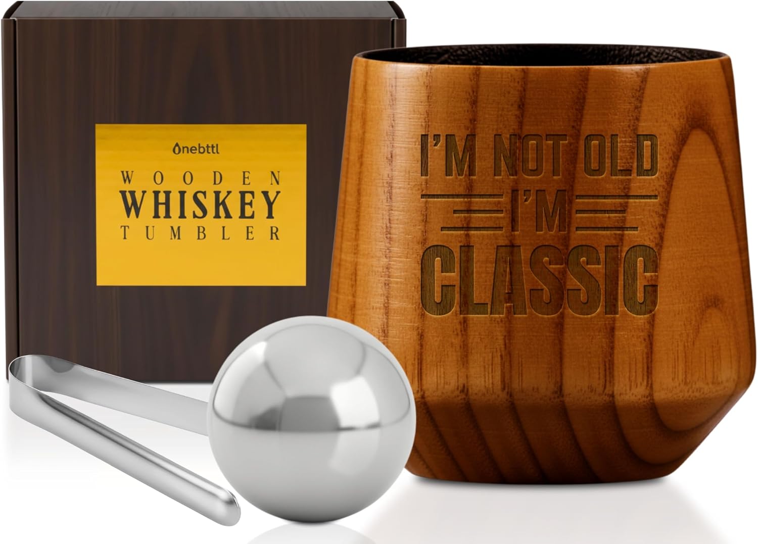 Onebttl Senior Citizen Gifts for Men, Charred Wooden Bourbon Drinking Glass, Bourbon Gifts for Men - Wooden Old Fashioned Glass for Dad Brother