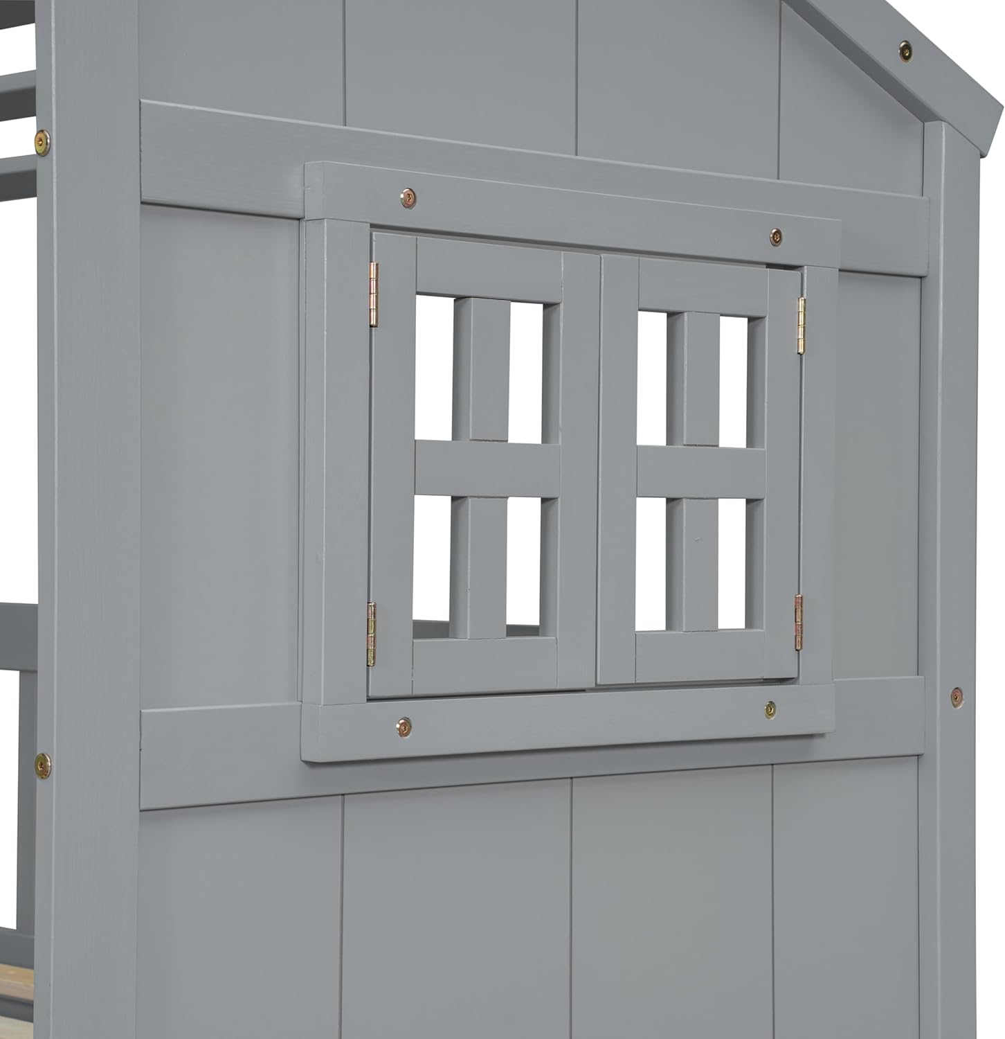 Full Size House Loft Bed with Roof Windows, Solid Pine Wood Bed Frame with 4 Storage Drawers Ladder, Modern Kids Playhouse Bed with Guardrails, Space Saving Design, Grey (1 Drawers)