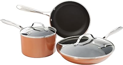 Amazon Com Gotham Steel Copper Cast 5 Piece Cookware Pots And Pan Set With Triple Coated Nonstick Copper Surface Aluminum Composition For Even Heating 100 Non Toxic Oven Stovetop Dishwasher Safe Home