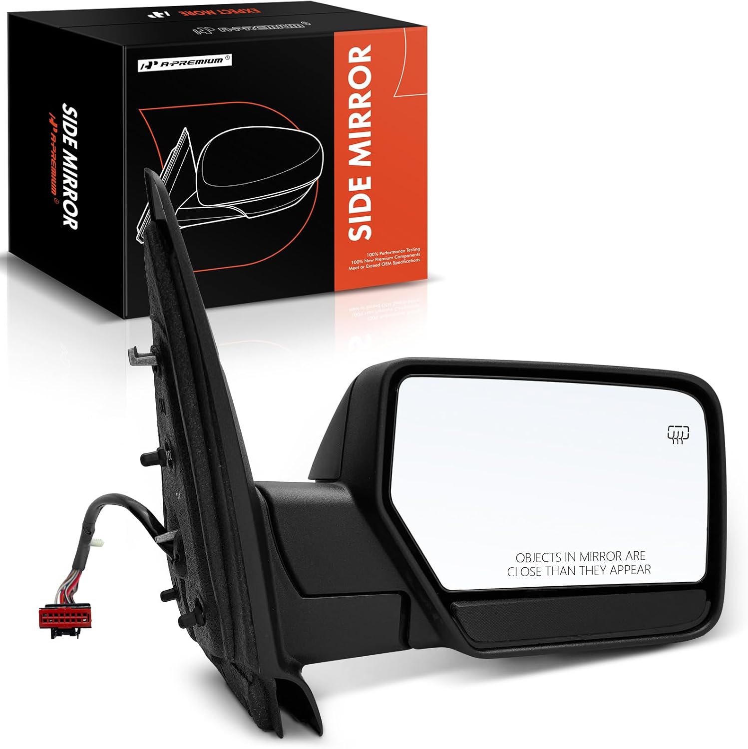 A-Premium Passenger Side Power Door Mirror - Compatible with Ford Expedition 2007 2008 2009 2010 - Heated Manual Folding Black Outside Rear View Mirror w/Puddle Light