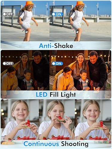 Miniatura 4 de Cámara Digital para Niños, FHD 44MP Cámara Digital Compacta con 2 Baterías, Zoom 16X, Anti-vibración, Flash, Cámaras Compactas Pequeñas Portátiles