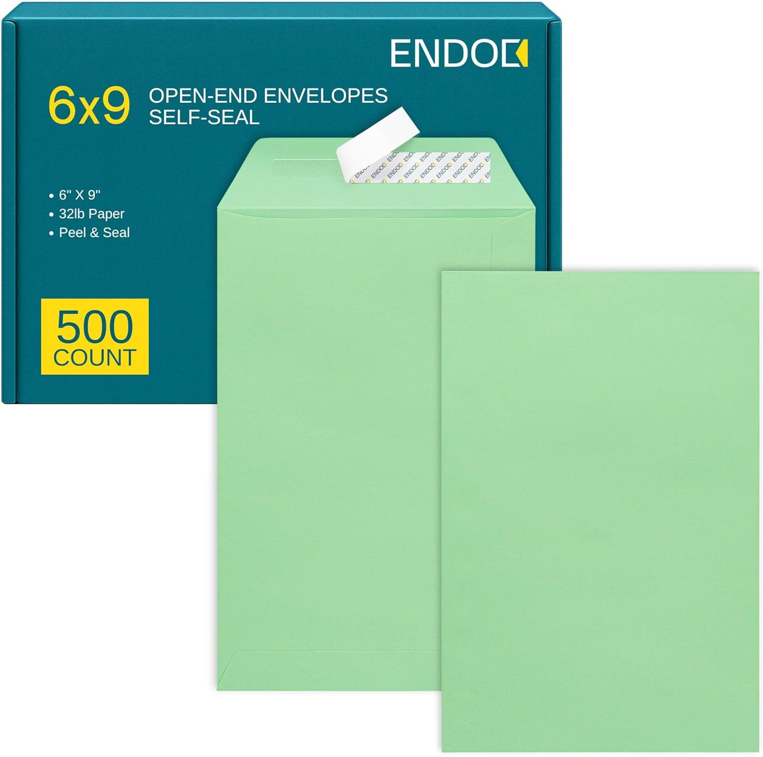 6x9 Green Envelopes Self Seal, 500/pack, Colored Envelopes Letter Size 6 x 9 inch, Open End Flap Style for Cards, Invitations, Holiday, Postcards, Gifts, for 5x7 Cards - 32lb Heavyweight Paper