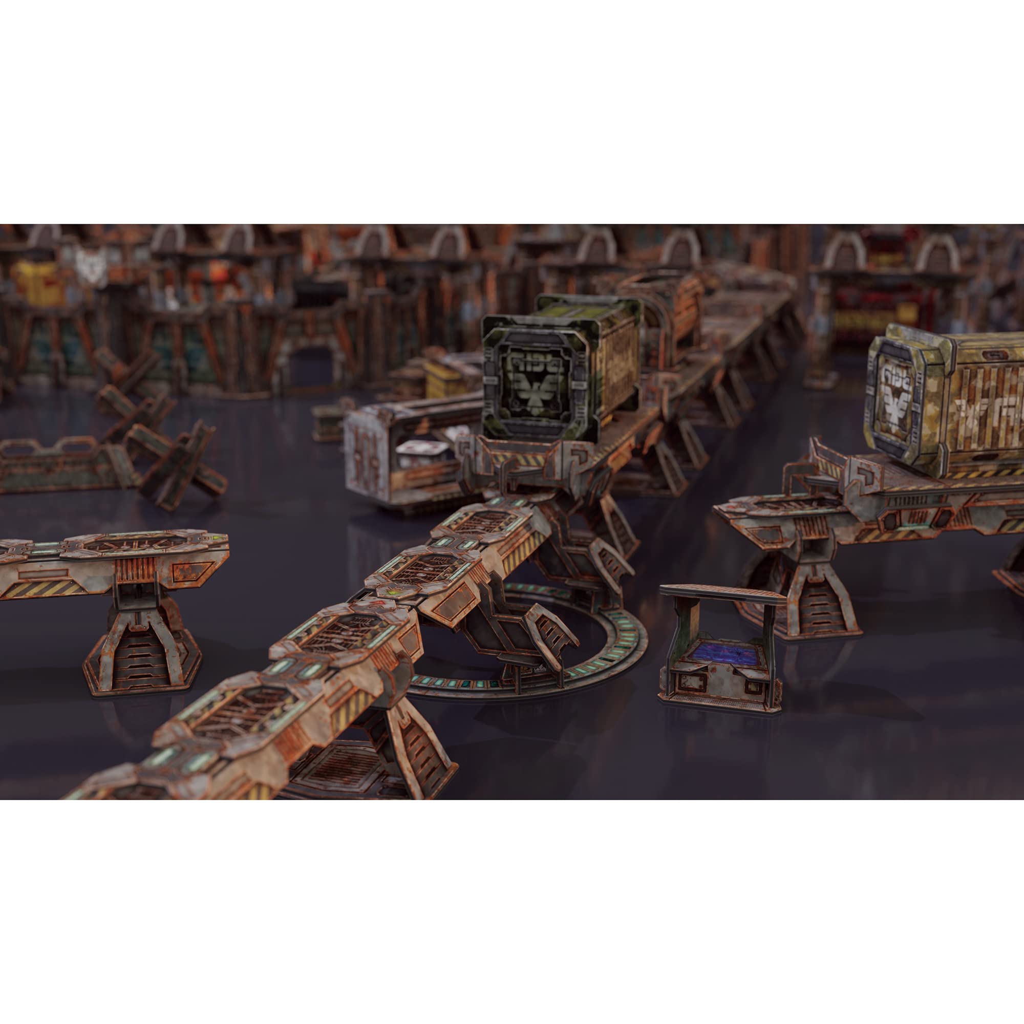 TinkerTurf Sci-Fi MagLev Rail Starter Gelände – Abandoned Theme – Stabiler Vollfarb-Karton Für Tabletop – 1+ Spieler, Ab 14 Jahren