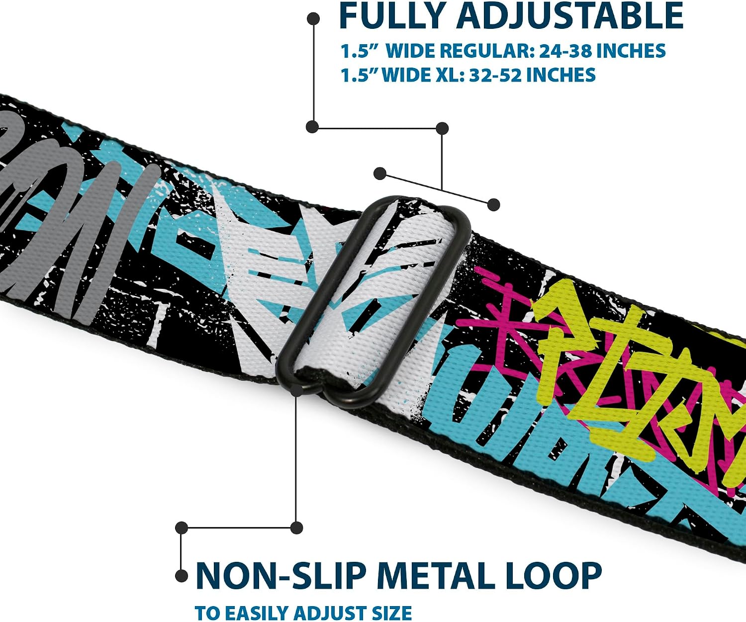 Transformers Belt, Seatbelt Buckle Belt, Transformers Icons and Names Graffiti Collage Multi Color, Adjustable