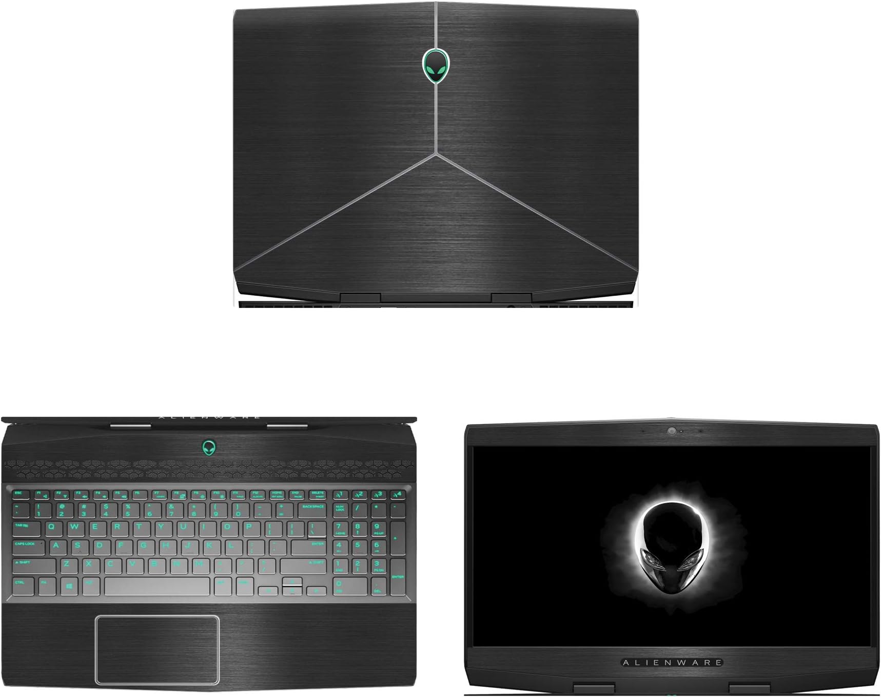 Decalrus - Protective Decal for 2018 Alienware M15 (15.6" Screen) Laptop Black Texture Brushed Aluminum Skin case Cover wrap BAalienware18_m15Back