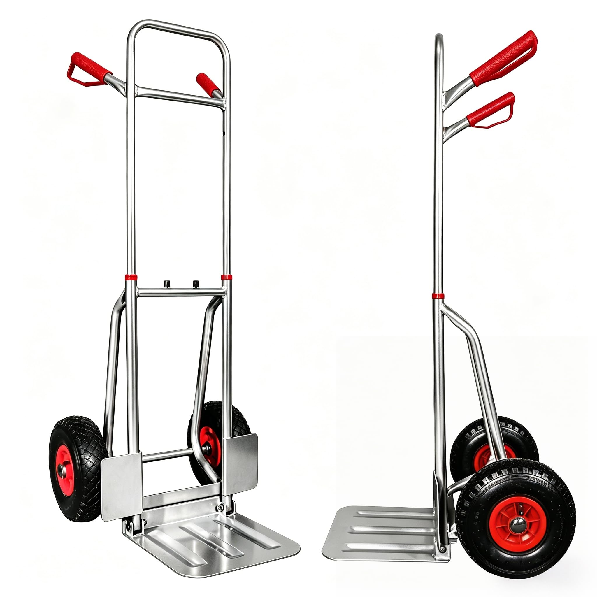 Sackkarre klappbar 200kg Traglast - Hochwertiger Stahl ergonomischer Transportwagen für Lager,Umzüge und Getränkekisten - XL Schaufel,Sicherheitsgriffe,luftbefüllte Reifen - Silver