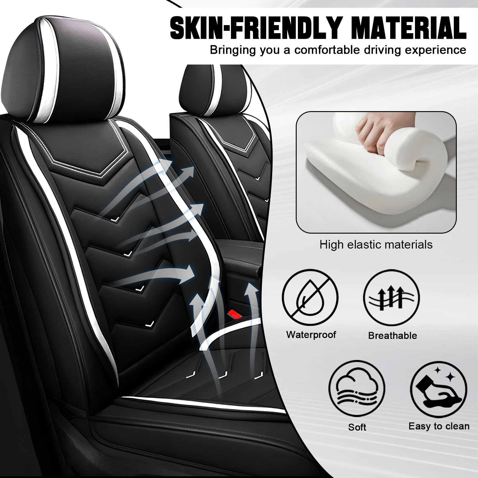 Coprisedili Auto Universale Per Kia Sportage GT Line(QL) 2015-2024 2025 2026, PU Pelle Copri Sedile Auto，Traspirante，Airbag Amichevole，A Doppia Fila, Cinque Posti(Black white)