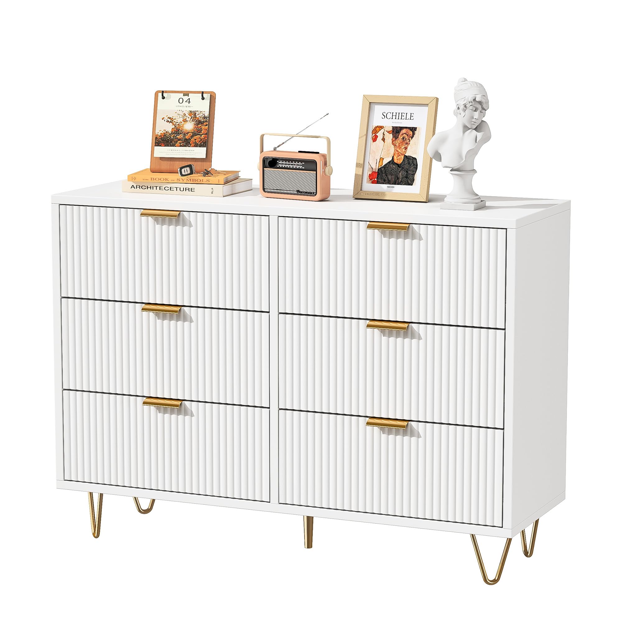 Commode 6 Tiroirs 100cm, Commode pour Chambre à Coucher, Enfant, Salon ou Couloir, Moderne Tiroirs Meuble de Rangement, 100x34x73 cm, Blanc (6 Tiroirs Blanc)