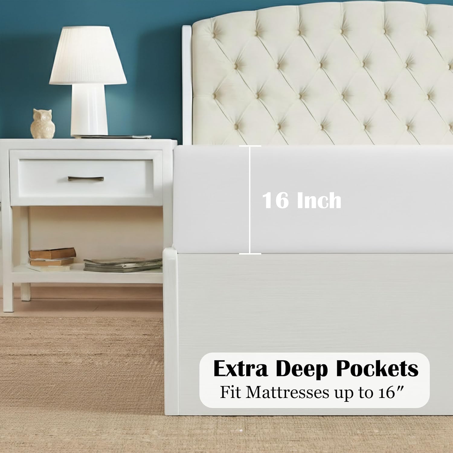 Twin XL Fitted Sheet Only - 100% Cotton Bottom Sheet - 16 Inch Deep Pocket Premium Cotton Mattress Sheet - Sateen Weave Luxury Hotel Quality - White