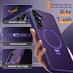 BENTOBEN pour Samsung Galaxy S25 FE Affaire Samsung S25 FE Coque de téléphone avec Kickstand invisible,[Wireless Charger Compatible] Support magnétique réglable Translucide Matte Shockproof S25 FE Affaire, Deep Purple