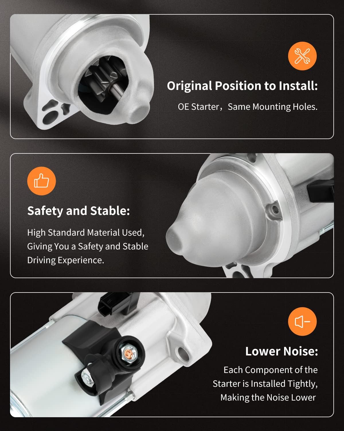 OCPTY Starter Fit for Honda Auto and Light Truck Starter Accord L4 2.4L 2013 2014 2015 2016 2017 CR-V L4 2.4L 2015 2016 Automatic CVT Transmission SM74009 16201 10914
