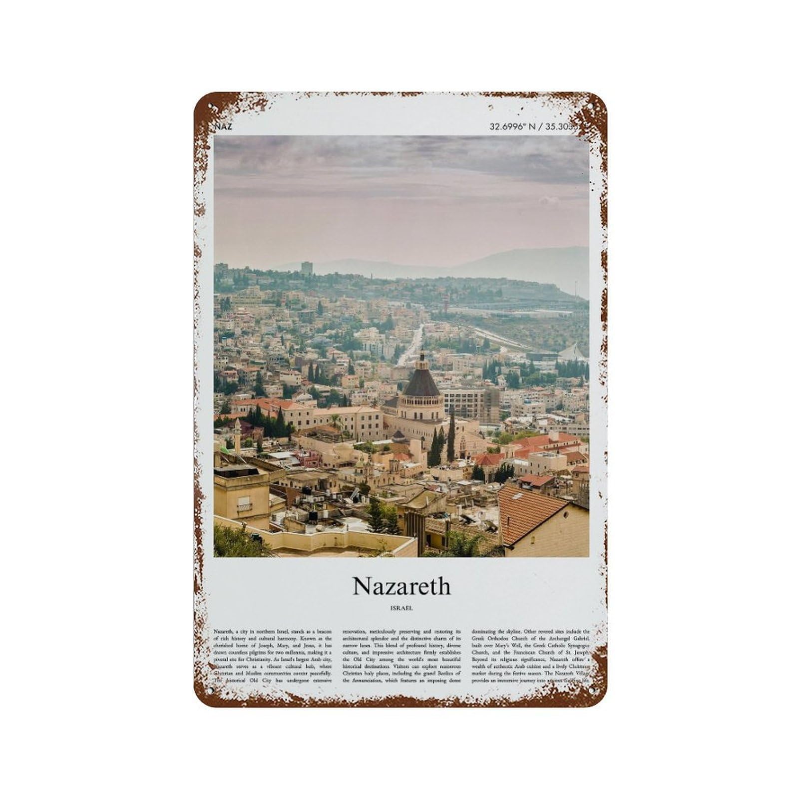 xiaoxiaoshen Nazareth Israel City Scenery Wall Decor Art Metal Tin Poster Modern Home Decor Art Home Bar Shop Decorations Vintage Sign 30x20cm