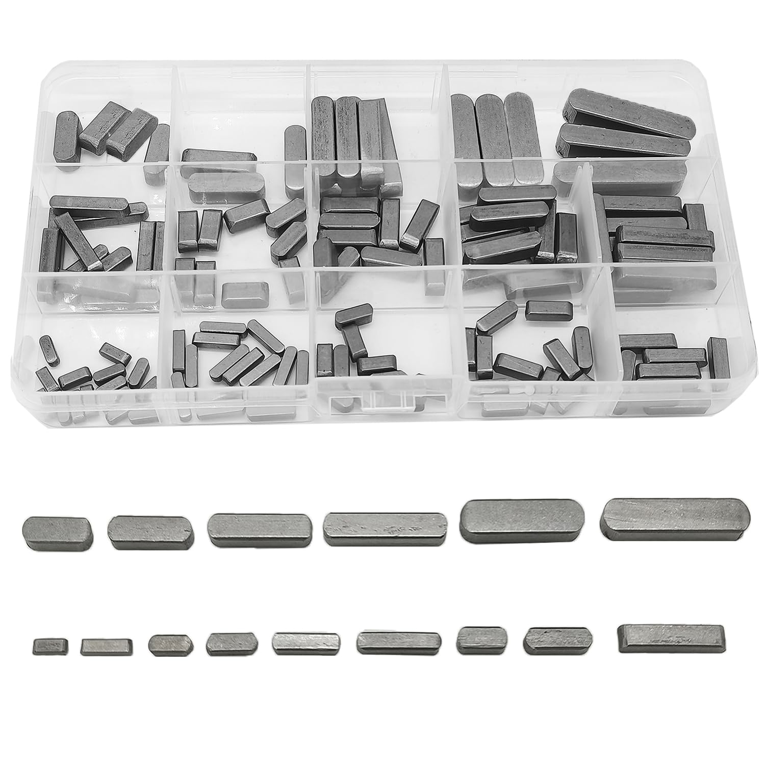 WeqeYent 142 Pcs Round Ended Feather Key Set, 8mm-35mm 16 Sizes Parallel Drive Shaft Keys Stock Assortment for Fasteners Mechanical Industr