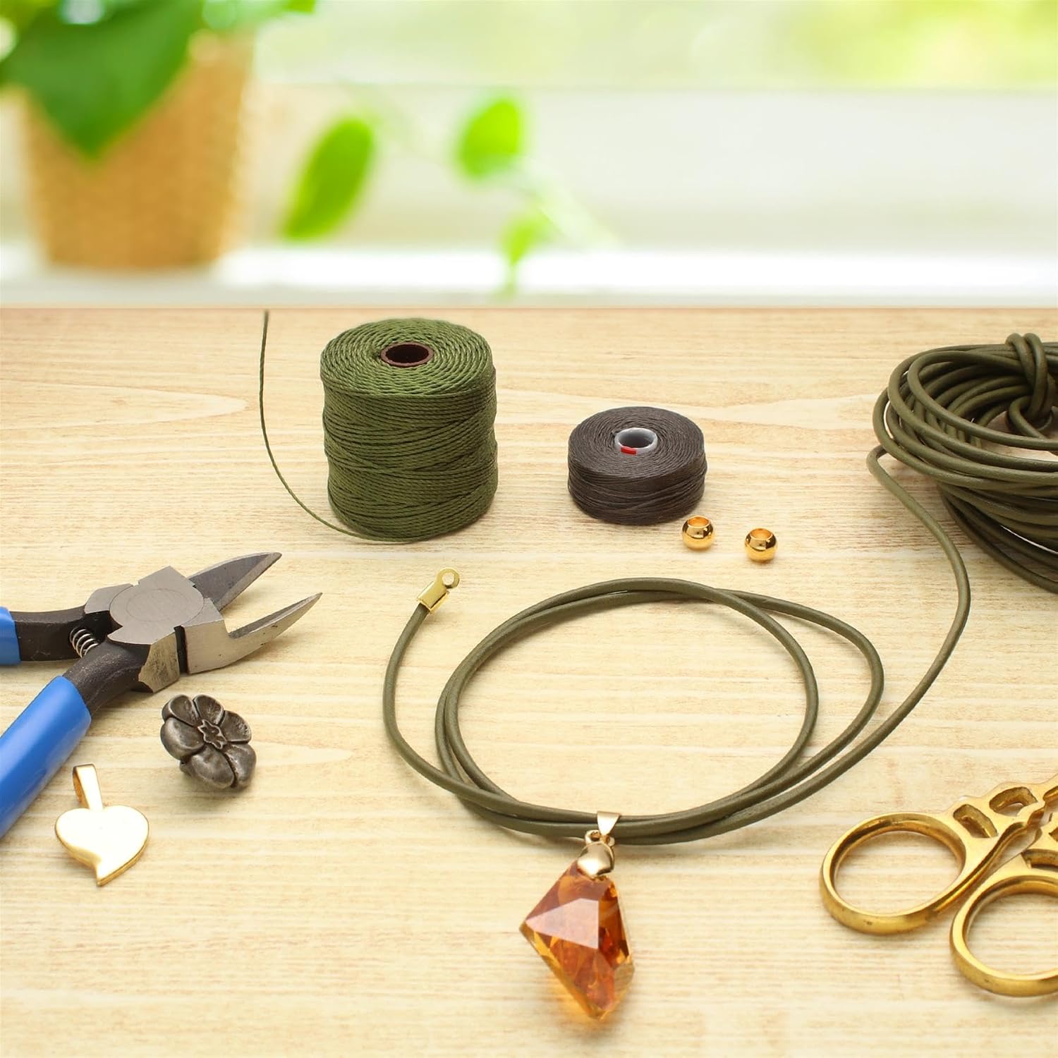 The Beadsmith Greek Leather Cord – Olive Color – 1.5mm Spool – 50 Meters/164 Feet – Leather Thong Ideal for Braiding, Beading, Necklaces, Fine Lacing, Hair Accessories & DIY Jewelry Making