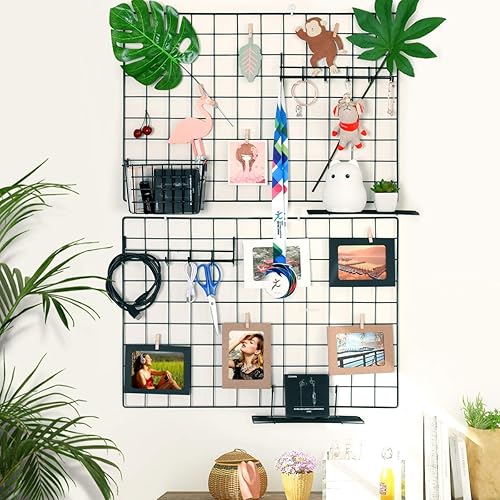 Miniatura 9 de Estante de rejilla para fotos de pared, panel de rejilla para colgar en la pared, panel de rejilla para decoración y almacenamiento, tableros de