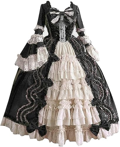 Miniatura 20 de SHOPESSA Vestido victoriano para mujer, vestido de lolita francesa, disfraz de princesa, vestido renacentista, manga acampanada, corte de cosplay Un