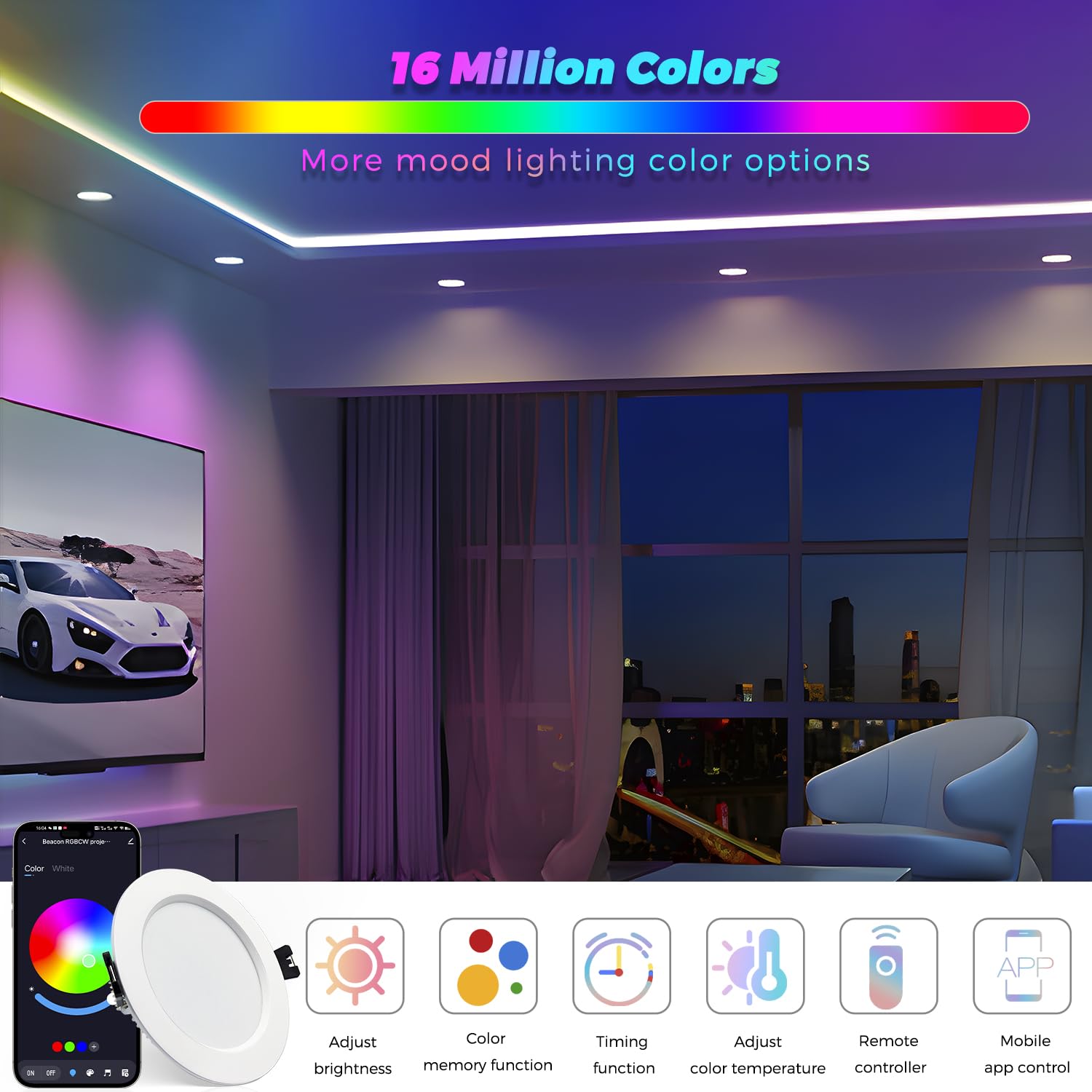 6x faretti da incasso a LED RGBW dimmerable 10W, faretto da soffitto LED Bluetooth APP cambio colore RGB+bianco caldo+bianco freddo, faretti LED rotondo da 230V per soggiorno, camera da letto