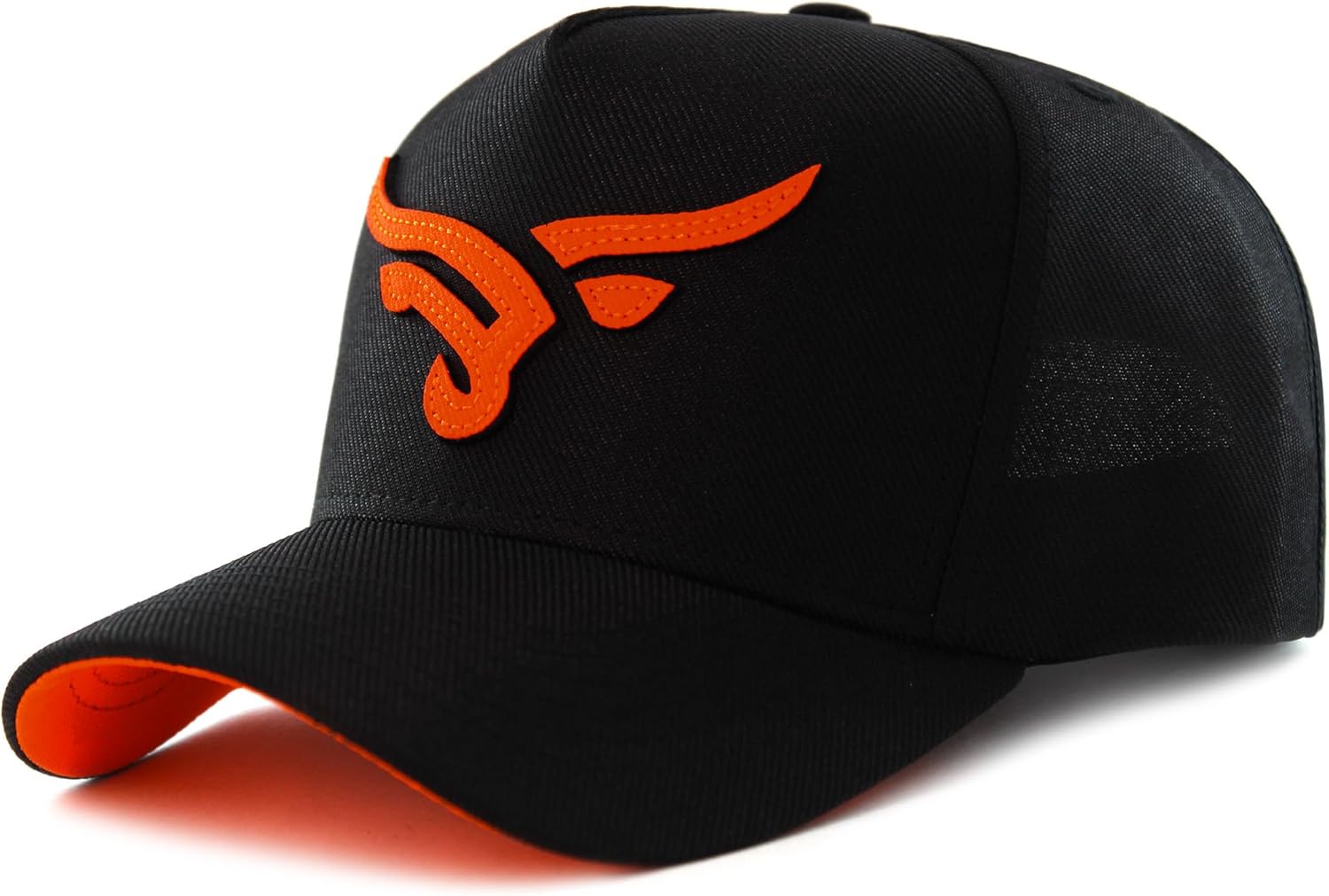 Sacudido's Cap Hat | Stylized Bull Trucker Cap - Black and Orange | Western Rancher Edition | Adjustable for Men Women