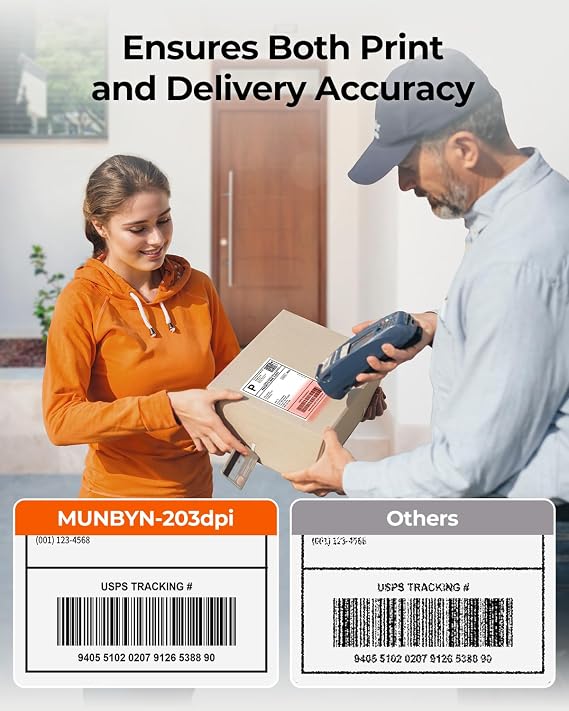 MUNBYN Shipping Label Printer Bluetooth, Postage Thermal Label Printer 4x6 for Business, Compatible with Etsy, Shopify, Amazon, Royal Mail, DHL, DPD, Evri, with 25 Labels, 130B, White