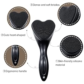 Silicone Face Scrubber Exfoliating Brush, Beomeen 2 Pack Manual Handheld Facial Cleansing Brush Blackhead Scrubber, Soft Bristles Waterproof for Face Skincare (Black,Heart)