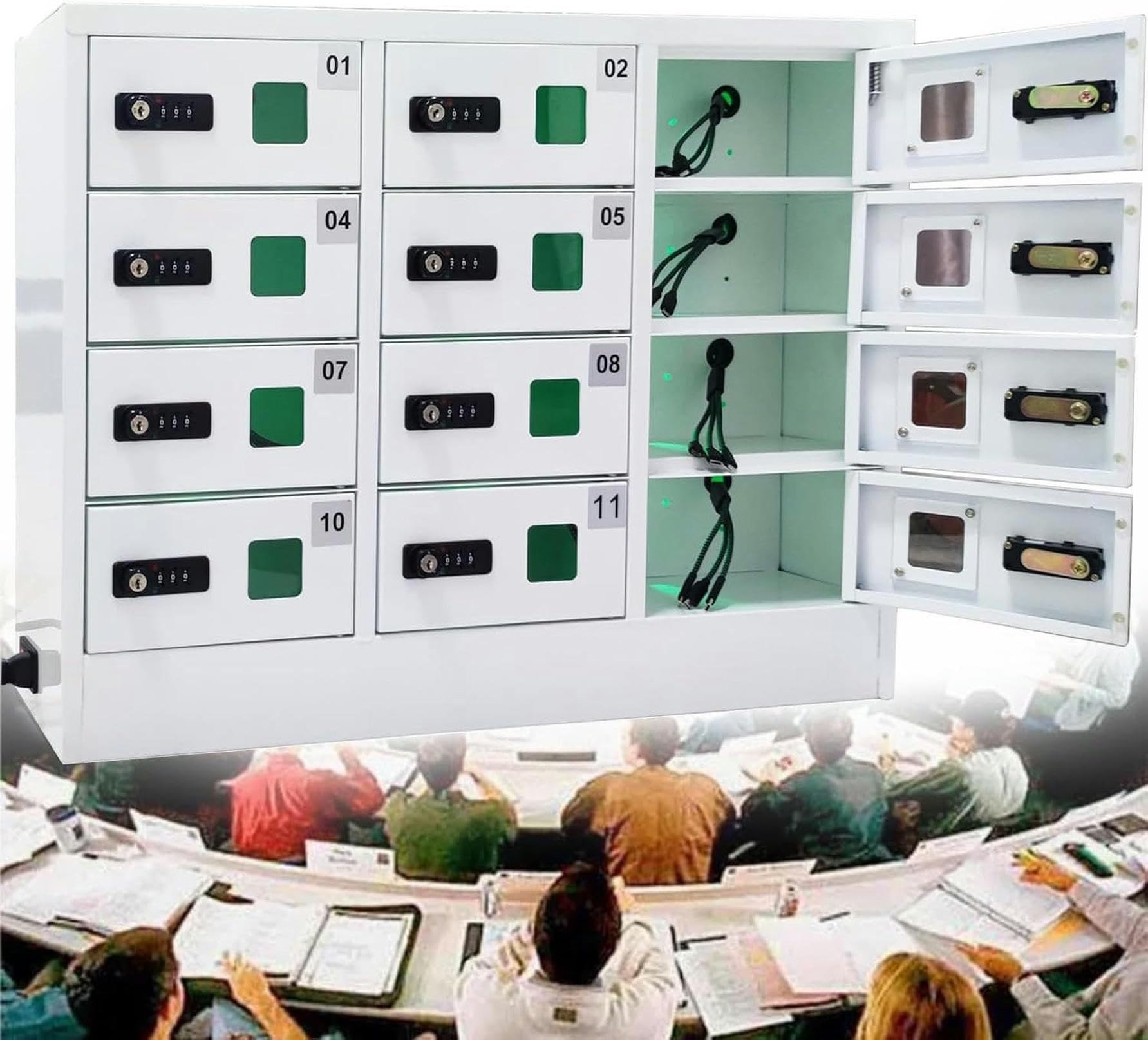 Stazione di ricarica per telefono cellulare a 12 slot, armadietto di ricarica bloccabile con serratura a combinazione, armadietto di stoccaggio per telefono cellulare, con 3 porte di ricarica