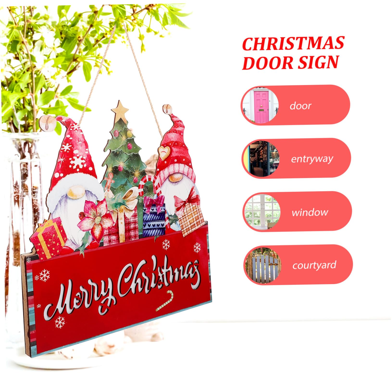 Placa Colgante de Madera Decorativa para Navidad, Adorno Navideño para Puerta o Pared