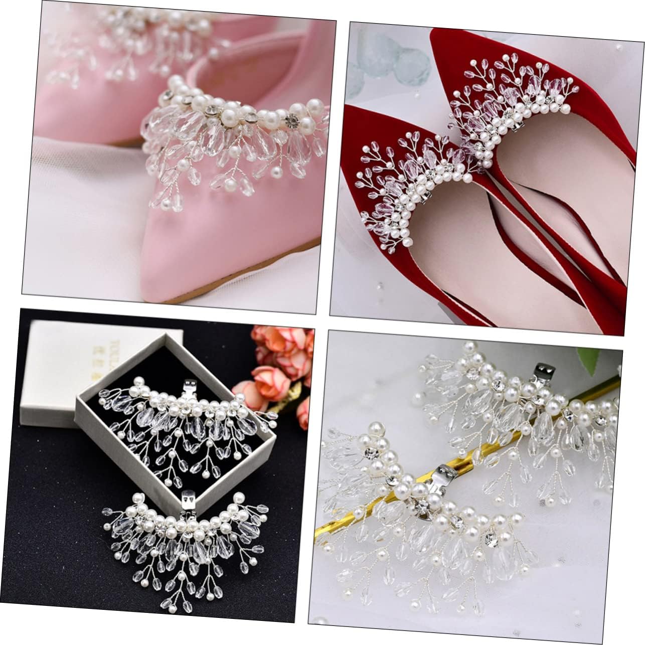 LIOOBO Crystal Pearl Shoe Clip Bridal Shoes Buckles Rhinestone Decorative Shoes Buckles Wedding Shoes