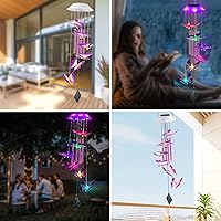 Vista 2 de Carillón de viento solar con mariposas, regalos para mamá y mujeres, carillón de viento LED brillante con cambio de colores para exteriores con 4