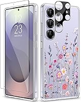 Vista 53 de GVIEWIN Funda protectora para Samsung Galaxy S25, transparente floral, delgada, a prueba de golpes, para mujer, no se pone amarilla, con protector