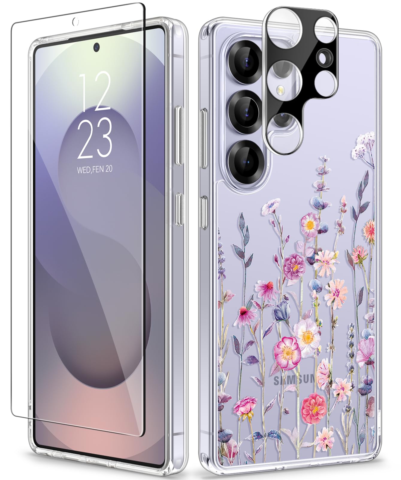 GVIEWIN for Samsung Galaxy S25 Ultra Case, [Screen & Camera Lens Protector][Non Yellowing] Floral Clear Slim Shockproof Protective Women Phone Cover for S25 Ultra 2025 6.9"(Floratopia/Colorful)