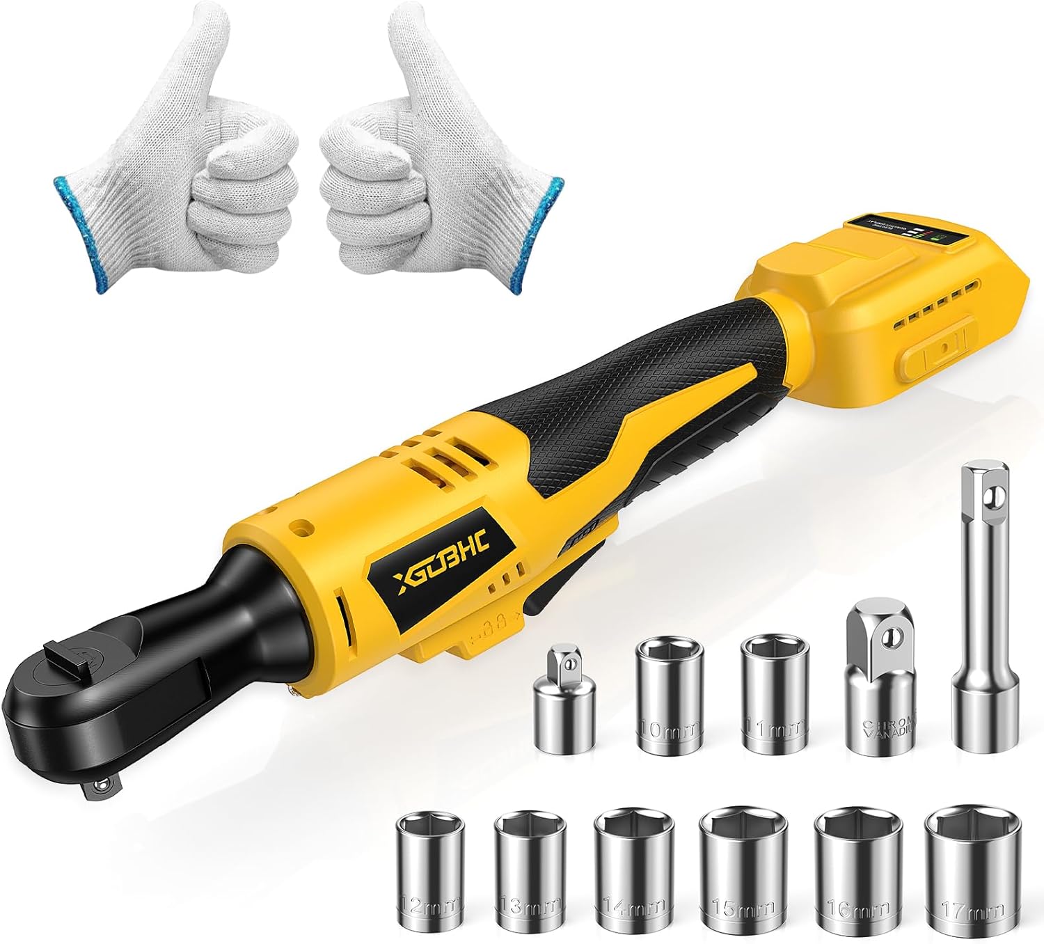 3/8 Inch Cordless Ratchet Wrench for DeWalt 20V Max Battery - 75Ft-Lbs Brushless Motor Electric Ratchet Set with 0-300RPM Variable Speed, 8 Sockets, 3/8" and 1/4" Adapters,3" Extension Bar (Tool Only)