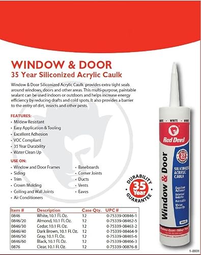 Miniatura 2 de Red Devil 084650 - Calafateo y sellador acrílico de silicona para ventanas y puertas, gris, 100% impermeable, pintable, 10.1 onzas, paquete de 1,