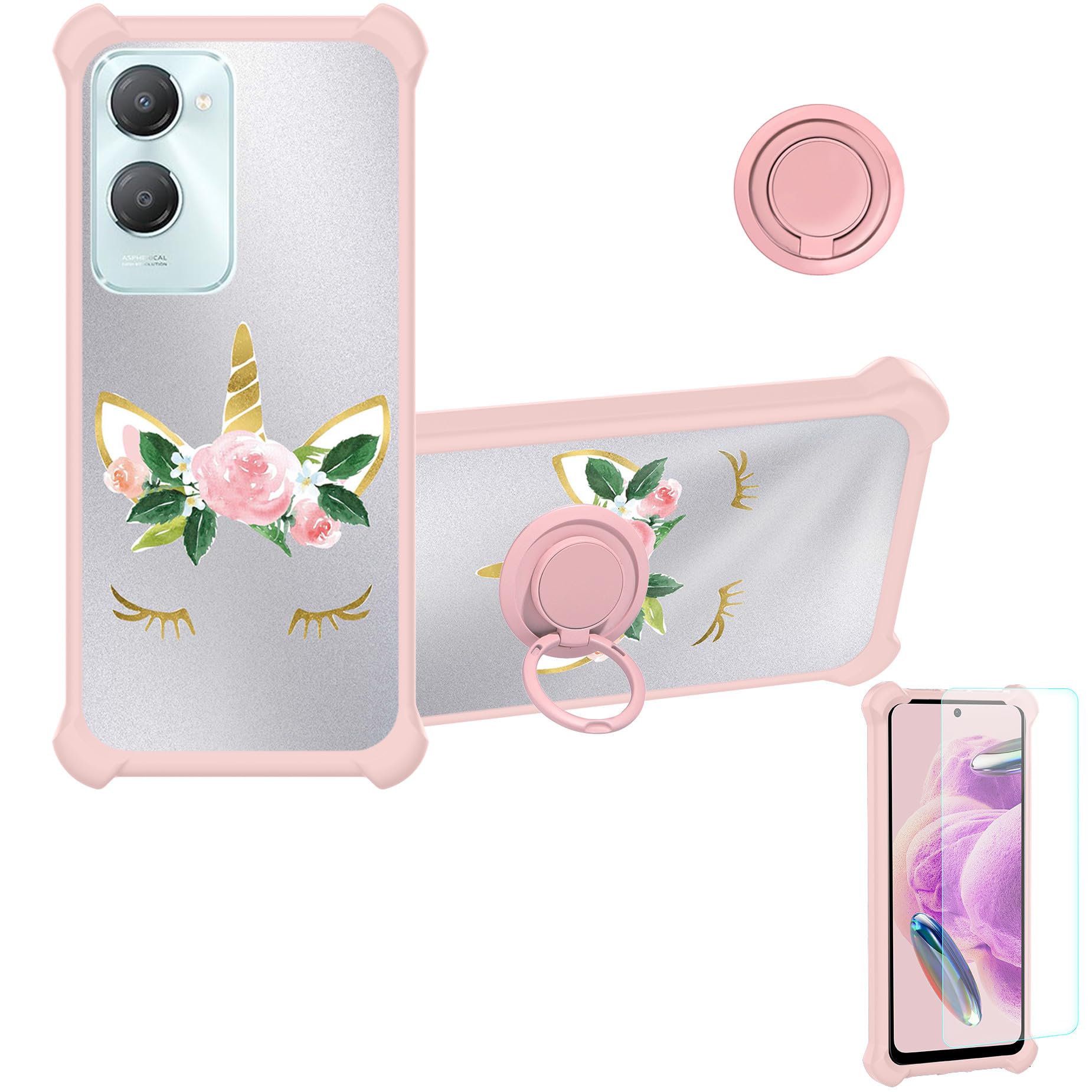 Case Compatible for iQOO Z9 Lite 5G Phone Case Cover [with Tempered Glass Screen Protector][Hard PC + Soft Silicone][Ring Support] [Silver Reflect Light] DYF-HJS