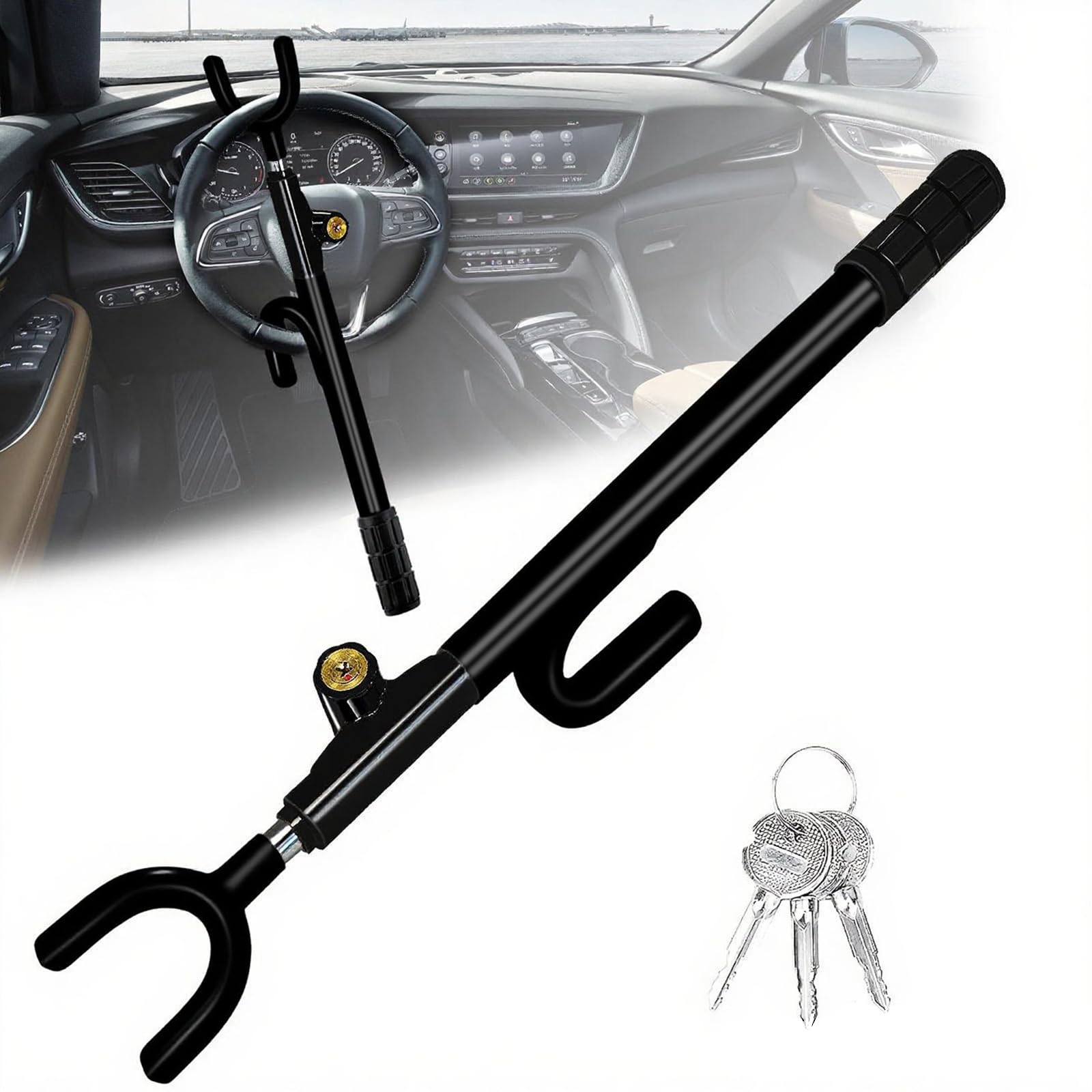 Photo 1 of **MISSING TOP HANDLE**NOEAIKE Steering Wheel Lock,Heavy Duty Anti-Theft Car Device,Adjustable Length Locking with 3 Keys Universal Fit for Cars Trucks Vans and SUVs (Black)