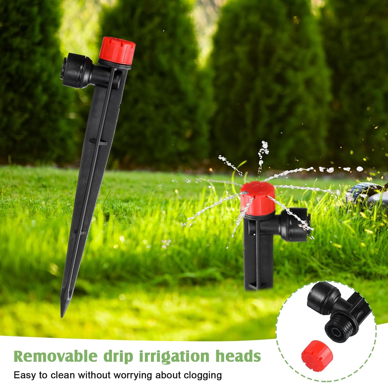 Rossesay 100 Pcs Drip Irrigation Emitters for 1/4'' Irrigation Tubing Adjustable Water Flow Drip Emitters with Stake Drip Irrigation System Irrigation Drippers with 360 Degree Sprayer for Garden Patio